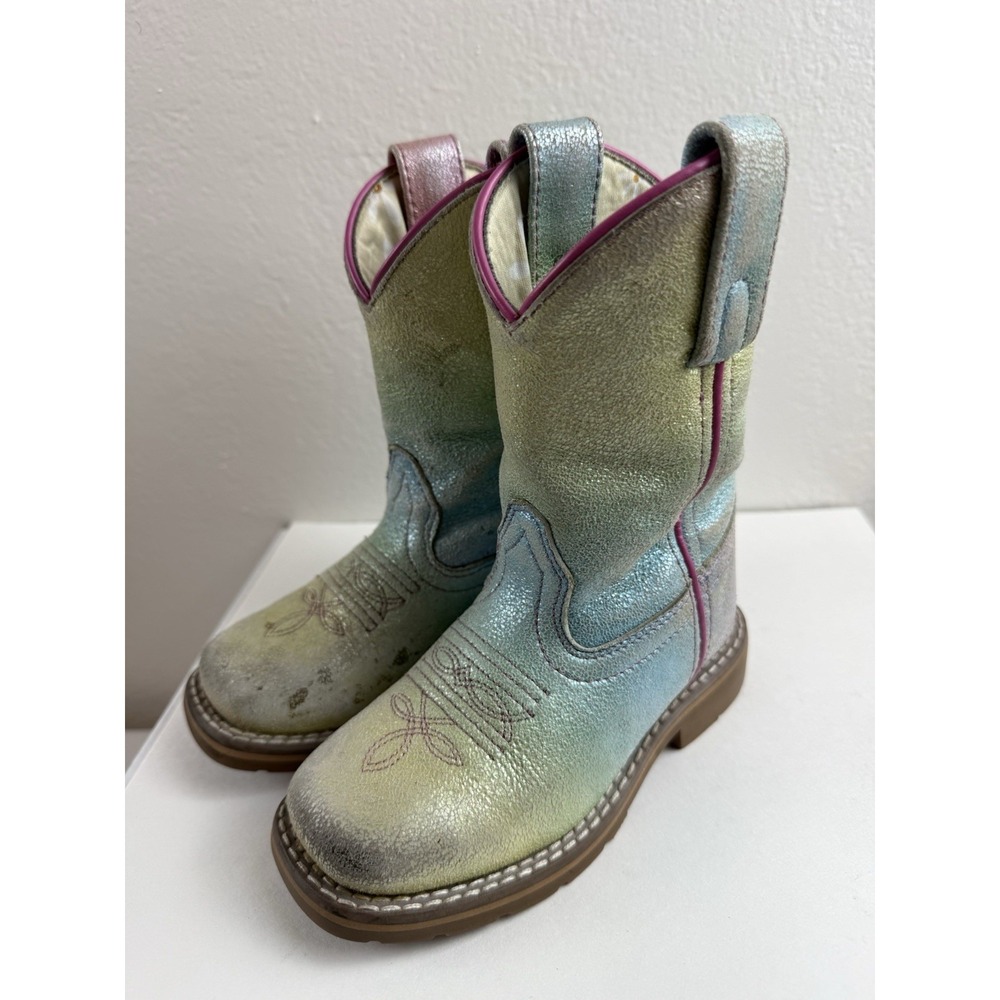 Dan Post Metallic Rainbow Ombre Roper Boots Girls Size 9D Western Cowgirl Boots